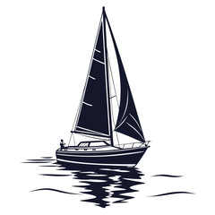 Black sailboat sailing on water with reflection vector