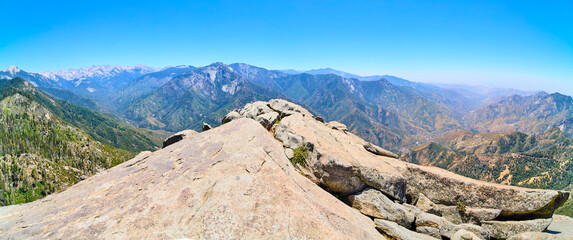 Panorama From Moro Rock Summit With Sierra Nevada Mountains And Granite Outcrops
