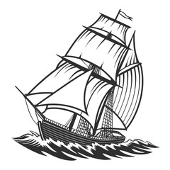Black silhouette of a sailing ship on white background 3