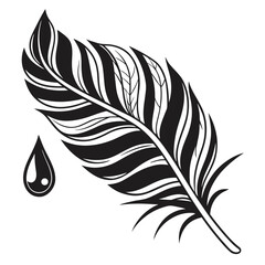 Obraz premium Black feather with water drop graphic logo white