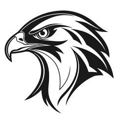 Black minimalist falcon head graphic on white background 1