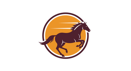 Majestic galloping horse silhouette emblem set against a vibrant sunburst circle dynamic silhouette of a powerful equine vector