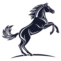 Dark blue horse rearing on white background graphic