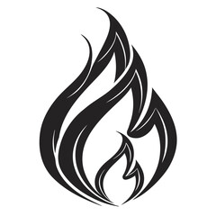 Black abstract flame shape logo with curved lines fire