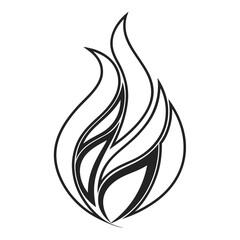 Black abstract flame shape with curved lines fire logo