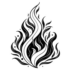 Black abstract flame with swirling curves and dots