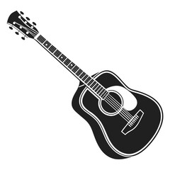 Black acoustic guitar silhouette on white background 3