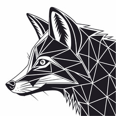 Black fox face geometric graphic on white background