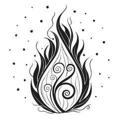 Black flame with swirling vines and dots fire white