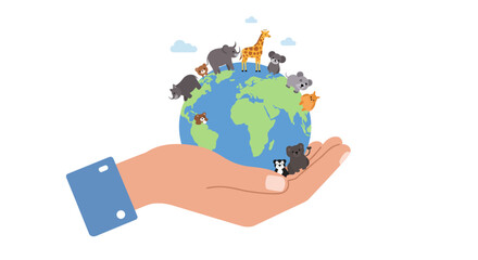 Human hand holding globe with diverse buildings architecture landmarks representing global city development and urbanization vector