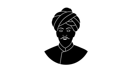 Silhouette bust portrait of a historical figure wearing a turban and traditional attire detailed drawing vector