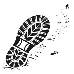 Black hiking boot print and small footprints on white
