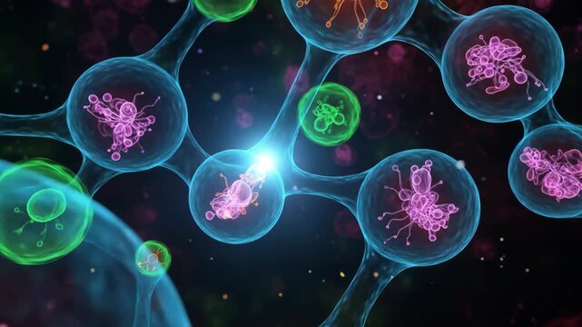 Microscopic Cell Structures Interconnected with Glowing Interior