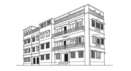 Architectural drawing of a classic european building facade with detailed windows and balconies iconic urban design element vector