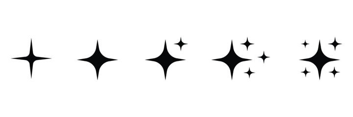 Black Sparkle Icons Progression Set star symbol On Transparent Background