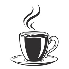 Black coffee cup with steam on white background hot drink