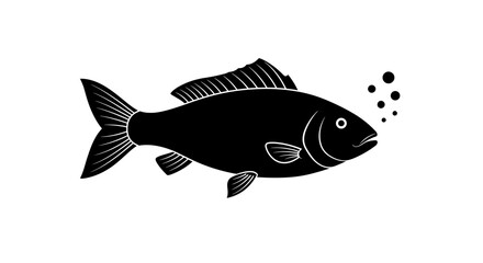 Stylized silhouette of a koi fish swimming upwards with bubbles indicating movement and life underwater aquatic creature vector