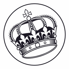 Black crown emblem inside circle on white background