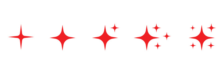 Collection of glowing red starbursts and sparkles with a subtle lens flare effect isolated on transparent background