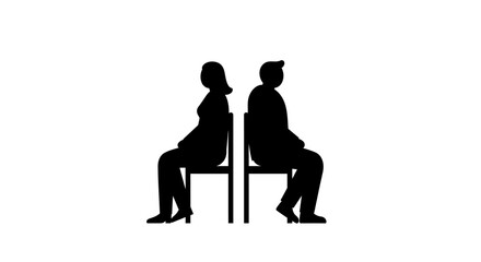 Silhouette couple seated back to back on chairs reflecting disagreement or distance in relationship standing alone vector