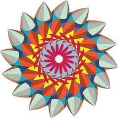 mandala flower illustration with geometric patterns. abstract floral design with colorful artistic shapes, ideal for a logo, decorative element, or print background. modern digital vector art isolated