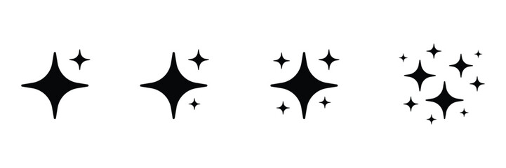 Black Sparkle Starburst Icons On Transparent Background