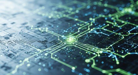 High-tech circuit board with glowing connections