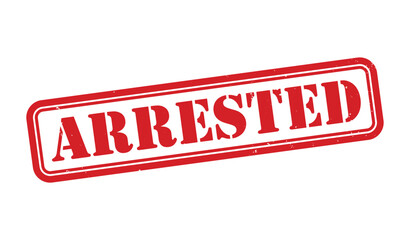 Arrested stamp, Arrested sign on red ink, Arrested grunge stamp, Arrested seal, Arrested sticker, Arrested distressed texture on white background