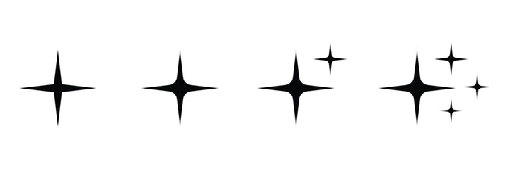 Set of black sparkle starburst icons On Transparent Background