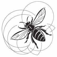 Black bee insect line art logo on white background 2