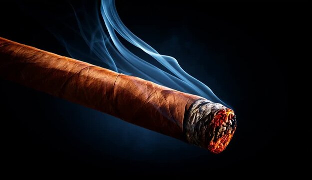 a lit cigar isolated on a dark background