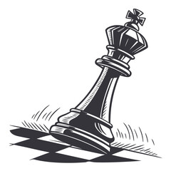 Black chess king piece falling on checkered board vector