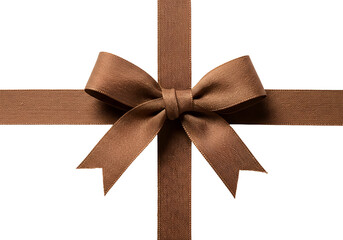 An elegant brown gift ribbon and bow are meticulously arranged, creating a visually appealing and classic design