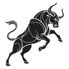 Black abstract bull charging on white background animal 2