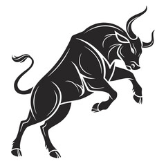 Black abstract bull charging on white background animal 1