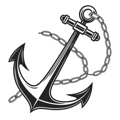 Black anchor with chain on white background nautical 3
