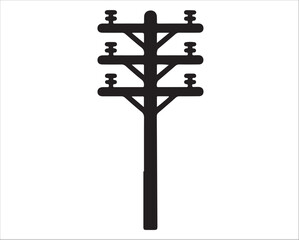 Black and white electric pole silhouette for industrial and engineering use