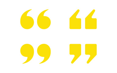 Yellow quotation marks in different styles and orientations isolated on transparent background