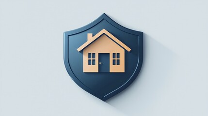 A minimalist and professional logo for a home insurance brand, featuring a simple house outline inside a shield, using shades of gray and light blue to evoke stability and protection