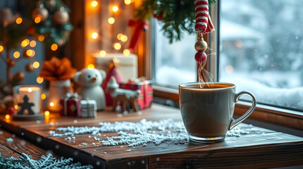 cup of coffee with christmas decorations