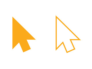 Two orange computer mouse cursors one solid and one outlined isolated on transparent background