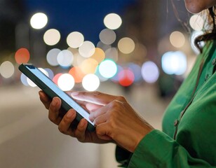 Close-up of person using smartphone at night
