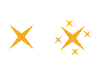 Obraz premium Two bright yellow starbursts with four points and a cluster of smaller sparkling stars isolated on transparent background