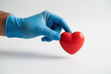 Heart in Hand: A gloved hand tenderly cradles a vibrant red heart, symbolizing care, health, and compassion. 