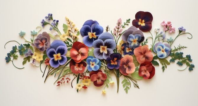 Flowers, pansies, horizontal arrangement