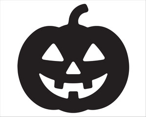 Silhouette of a Halloween pumpkin jack-o’-lantern with smiling face — spooky holiday decoration vector illustration in black and white style