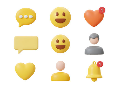 Social media icons with notification badges and chat bubbles isolated on a transparent background 1 - Powered by Adobe