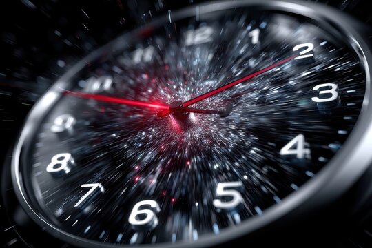 Clock face illustrating the concept of time moving quickly through a cosmic background