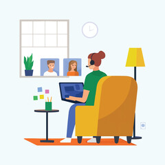 Remote Work Video Conference Home Office Illustration