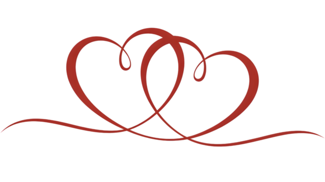 Two elegant red hearts intertwined on white background, symbolizing love, connection, and romantic relationship isolated on white background